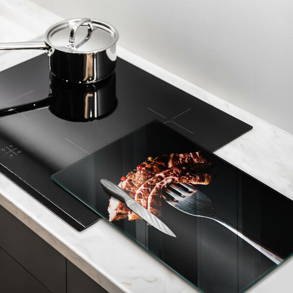 Kuchynská doska veľká zo skla Mäso na vidličku