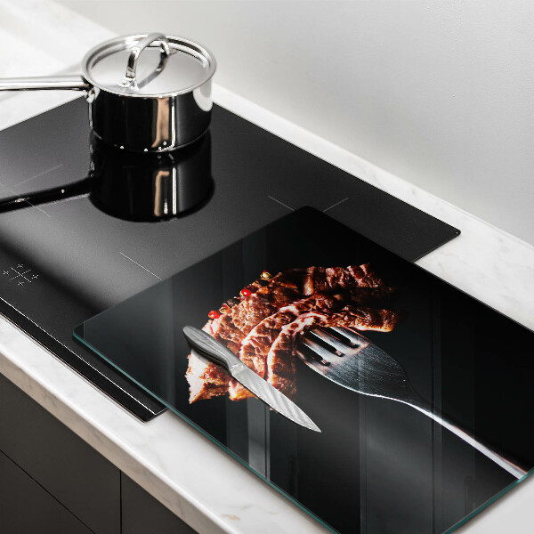 Kuchynská doska veľká zo skla Mäso na vidličku