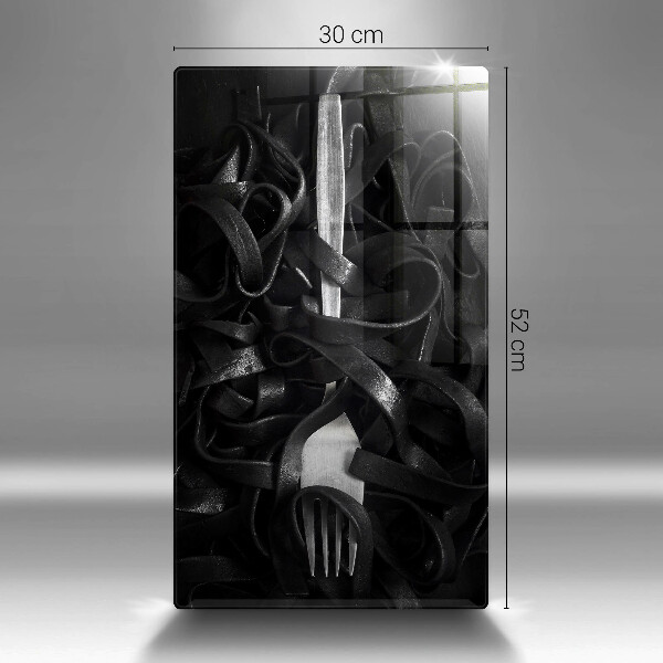 Kuchynská doska veľká zo skla Čierne cestoviny a vidlička