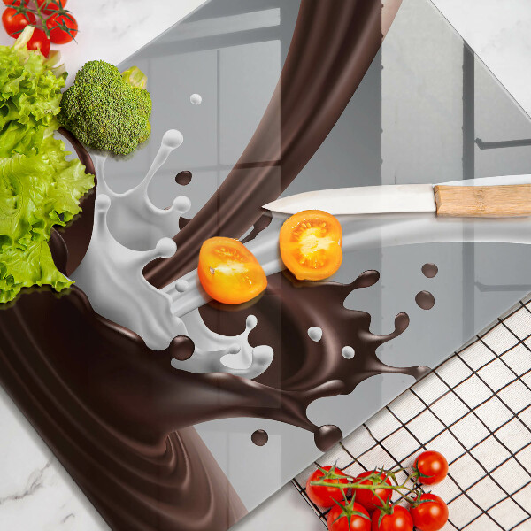 Kuchynská doska veľká zo skla Mlieko a čokoláda