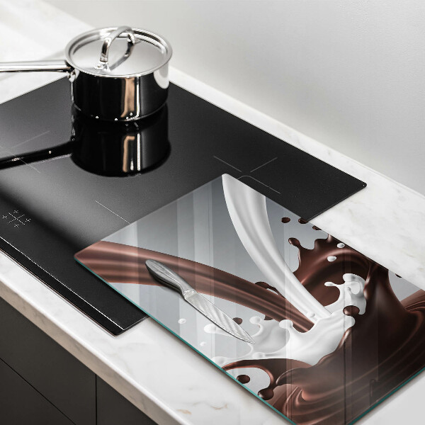 Kuchynská doska veľká zo skla Mlieko a čokoláda