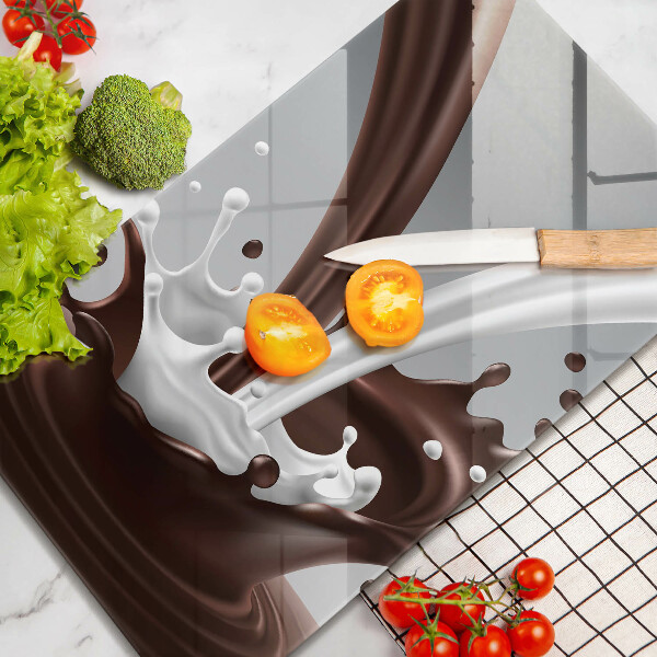 Kuchynská doska veľká zo skla Mlieko a čokoláda