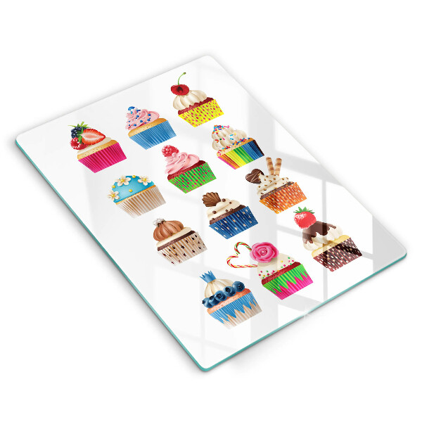Kuchynská doska veľká zo skla Cupcake ilustrácie