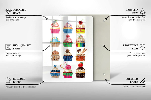 Kuchynská doska veľká zo skla Cupcake ilustrácie