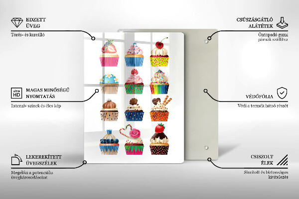 Kuchynská doska veľká zo skla Cupcake ilustrácie