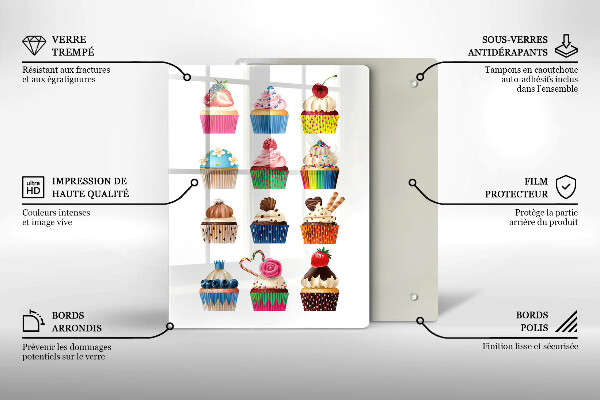 Kuchynská doska veľká zo skla Cupcake ilustrácie