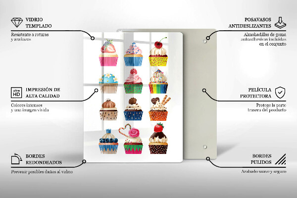 Kuchynská doska veľká zo skla Cupcake ilustrácie