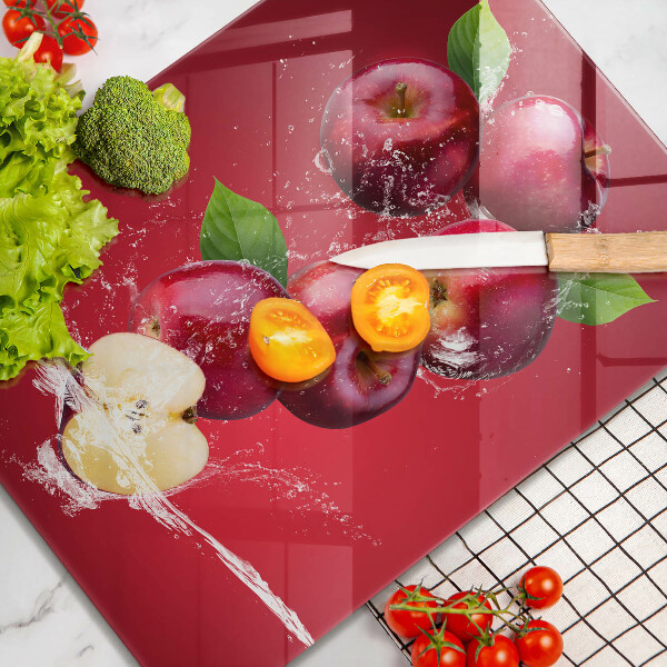 Kuchynská doska veľká zo skla Šťavnaté jablká vo vode