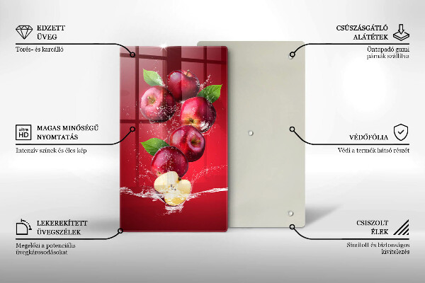 Kuchynská doska veľká zo skla Šťavnaté jablká vo vode