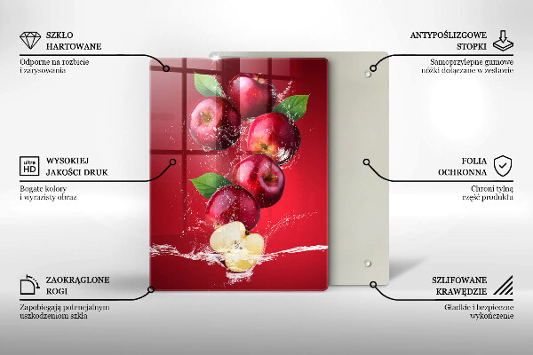 Kuchynská doska veľká zo skla Šťavnaté jablká vo vode