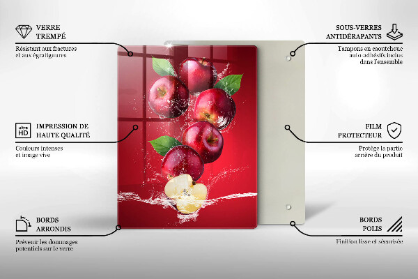 Kuchynská doska veľká zo skla Šťavnaté jablká vo vode