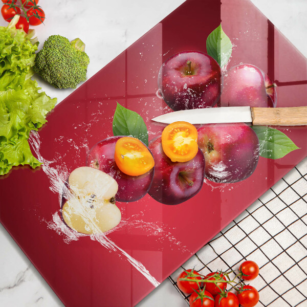 Kuchynská doska veľká zo skla Šťavnaté jablká vo vode