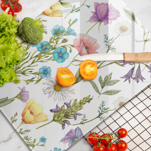 Kuchynská doska veľká zo skla Kvety ilustrácie