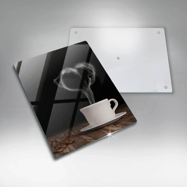 Kuchynská doska veľká zo skla Srdce šálky kávy