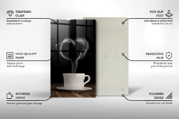 Kuchynská doska veľká zo skla Srdce šálky kávy