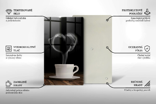 Kuchynská doska veľká zo skla Srdce šálky kávy