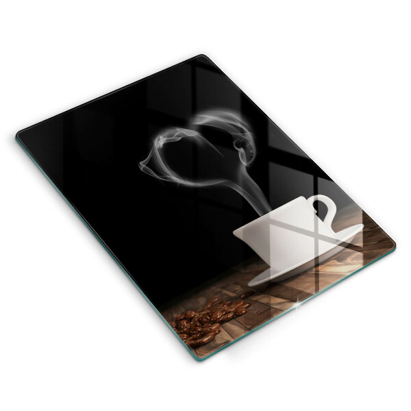 Kuchynská doska veľká zo skla Srdce šálky kávy