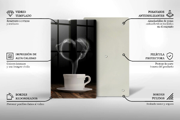 Kuchynská doska veľká zo skla Srdce šálky kávy