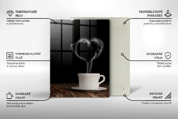 Kuchynská doska veľká zo skla Srdce šálky kávy