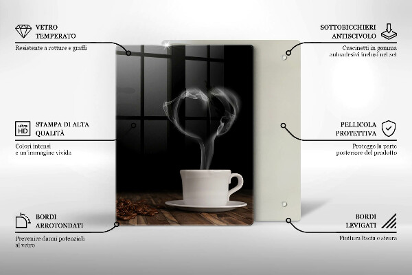 Kuchynská doska veľká zo skla Srdce šálky kávy