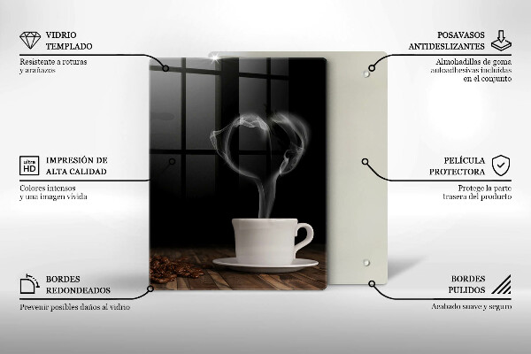 Kuchynská doska veľká zo skla Srdce šálky kávy