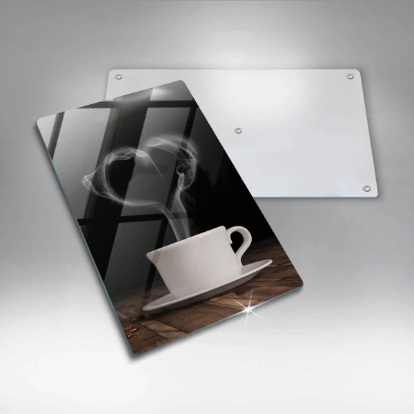 Kuchynská doska veľká zo skla Srdce šálky kávy