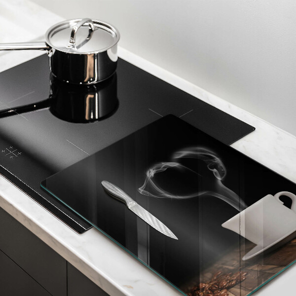 Kuchynská doska veľká zo skla Srdce šálky kávy