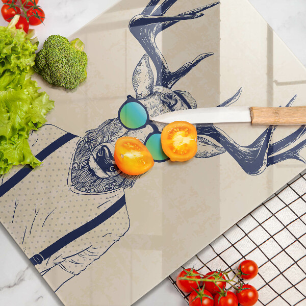 Kuchynská doska veľká zo skla Jeleň muž ilustrácie