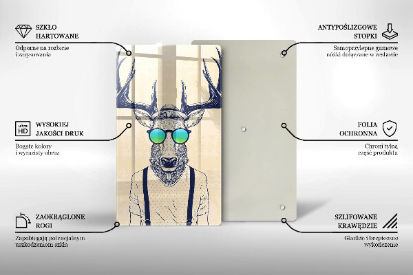 Kuchynská doska veľká zo skla Jeleň muž ilustrácie