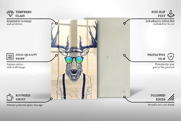 Kuchynská doska veľká zo skla Jeleň muž ilustrácie