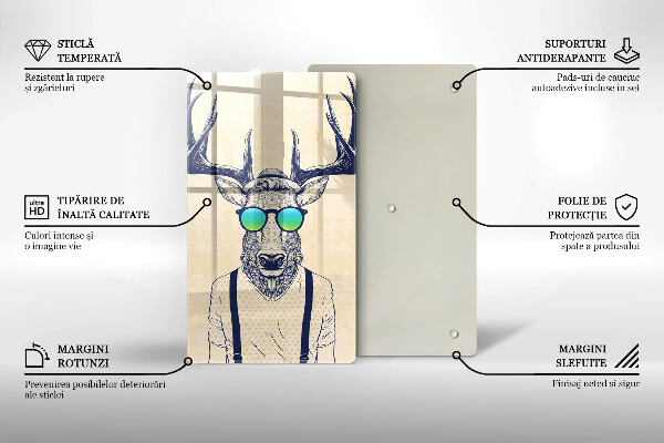 Kuchynská doska veľká zo skla Jeleň muž ilustrácie