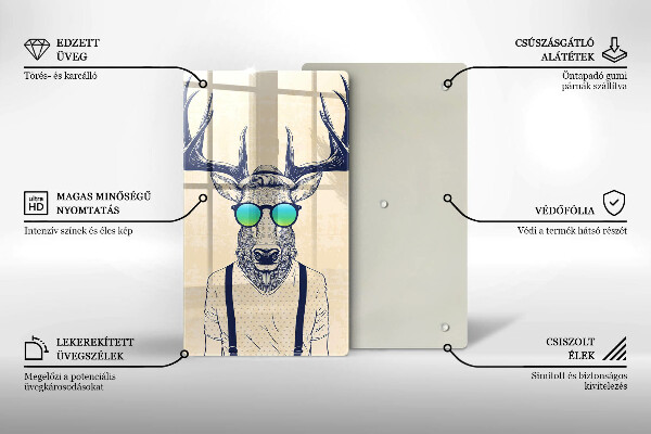 Kuchynská doska veľká zo skla Jeleň muž ilustrácie