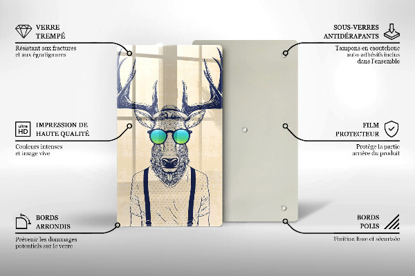 Kuchynská doska veľká zo skla Jeleň muž ilustrácie