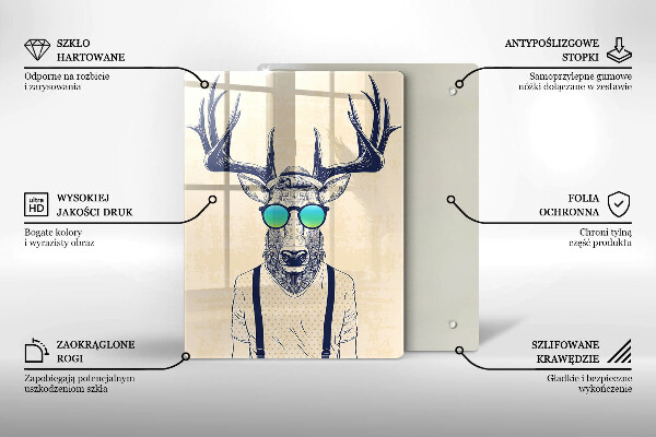 Kuchynská doska veľká zo skla Jeleň muž ilustrácie