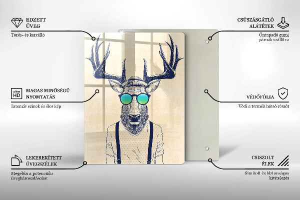 Kuchynská doska veľká zo skla Jeleň muž ilustrácie