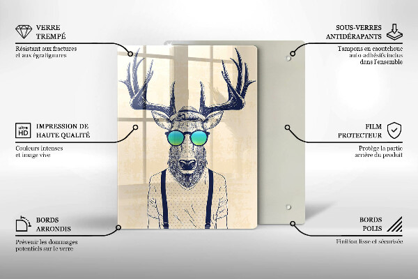 Kuchynská doska veľká zo skla Jeleň muž ilustrácie