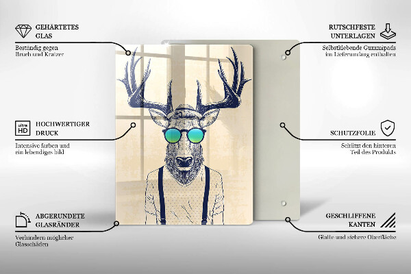 Kuchynská doska veľká zo skla Jeleň muž ilustrácie