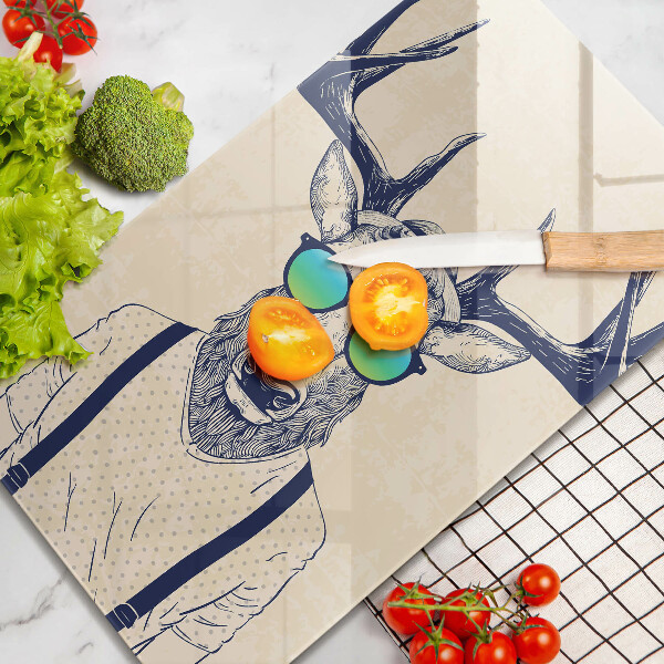 Kuchynská doska veľká zo skla Jeleň muž ilustrácie