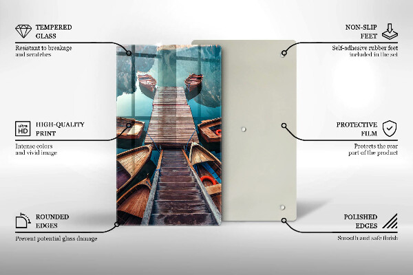 Kuchynská doska veľká zo skla Lode na jazere