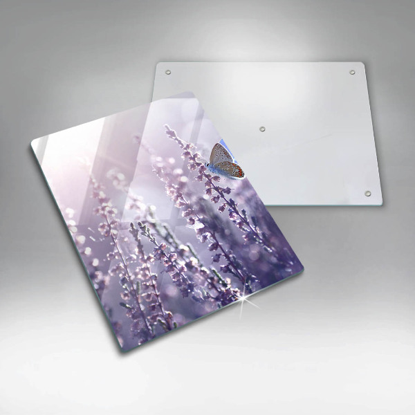 Kuchynská doska veľká zo skla Poľné kvety a motýľ