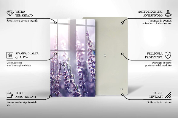 Kuchynská doska veľká zo skla Poľné kvety a motýľ