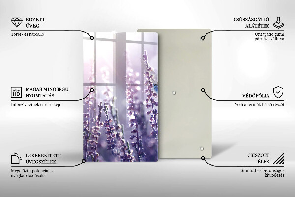 Kuchynská doska veľká zo skla Poľné kvety a motýľ