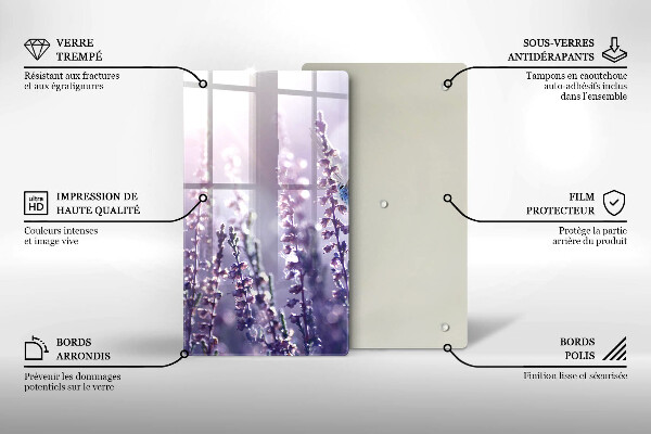 Kuchynská doska veľká zo skla Poľné kvety a motýľ