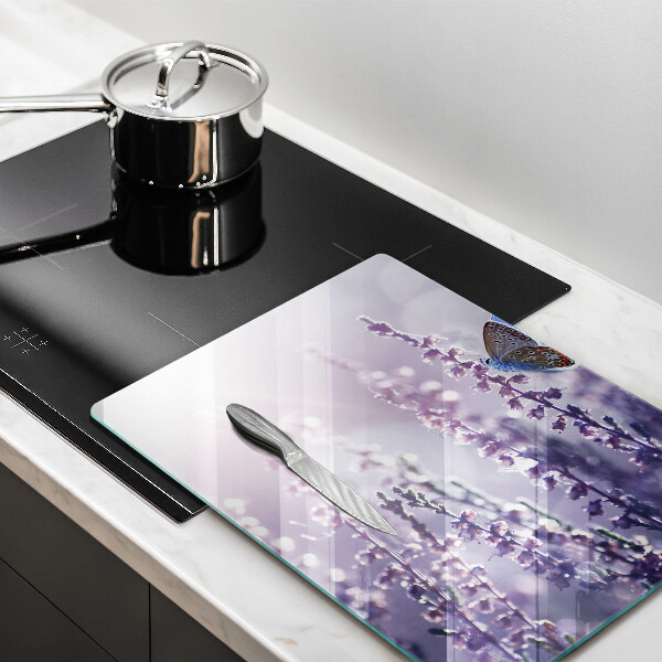 Kuchynská doska veľká zo skla Poľné kvety a motýľ