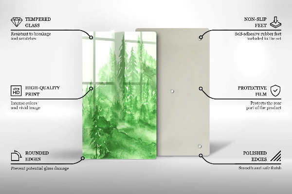 Kuchynská doska veľká zo skla Maľovaný les