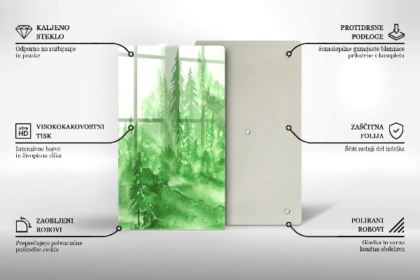 Kuchynská doska veľká zo skla Maľovaný les
