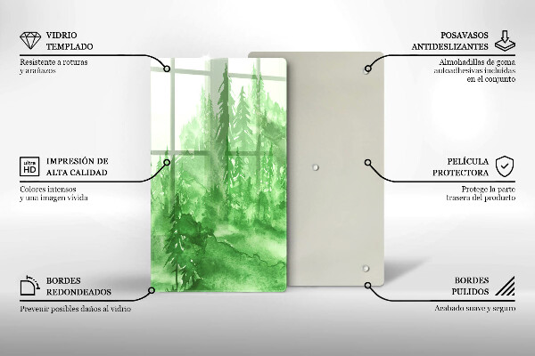 Kuchynská doska veľká zo skla Maľovaný les