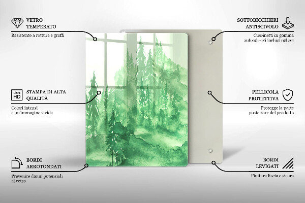 Kuchynská doska veľká zo skla Maľovaný les