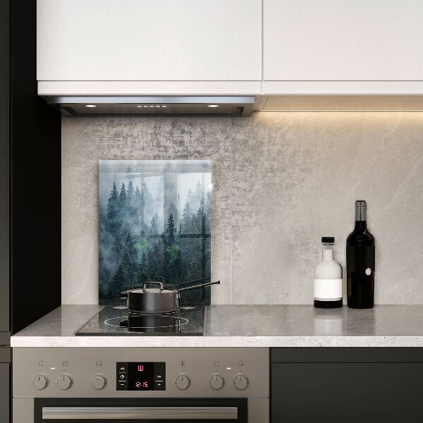 Kuchynská doska veľká zo skla Lesné stromy a hmla