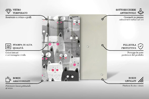 Kuchynská doska veľká zo skla Ilustrácie mačky